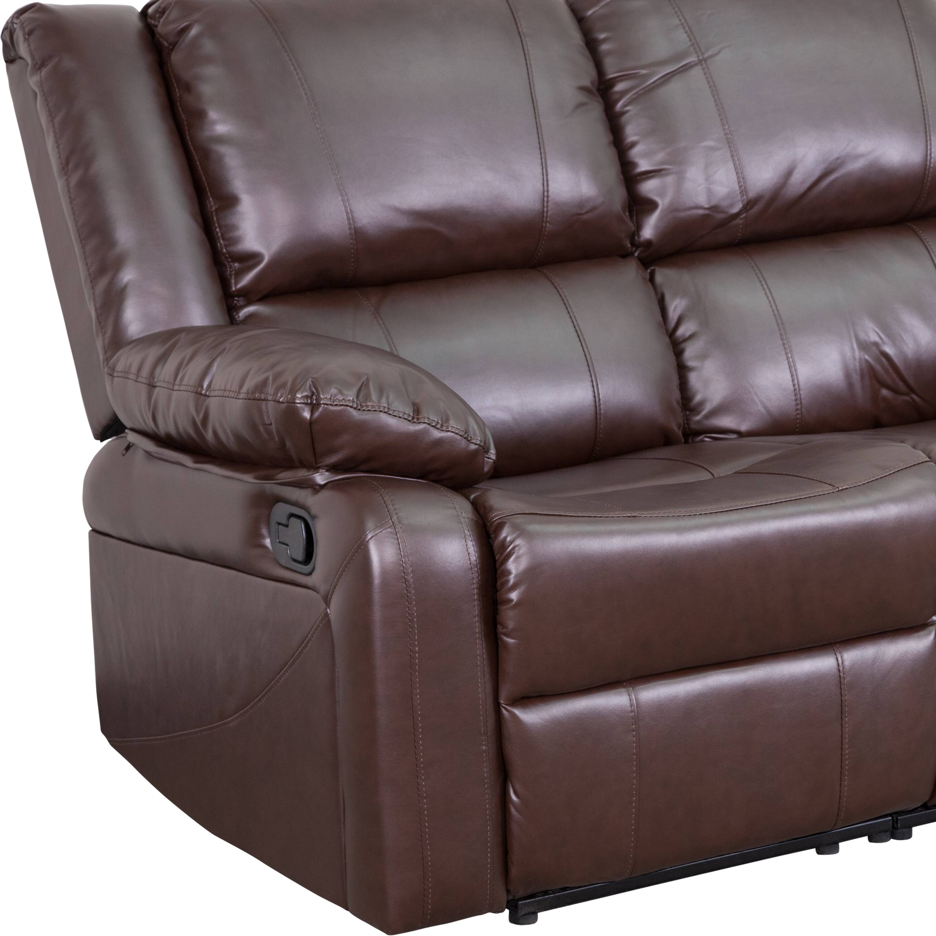 Alt View 8. Emma + Oliver - Bustle Back Loveseat with Two Built-In Recliners - Brown LeatherSoft.