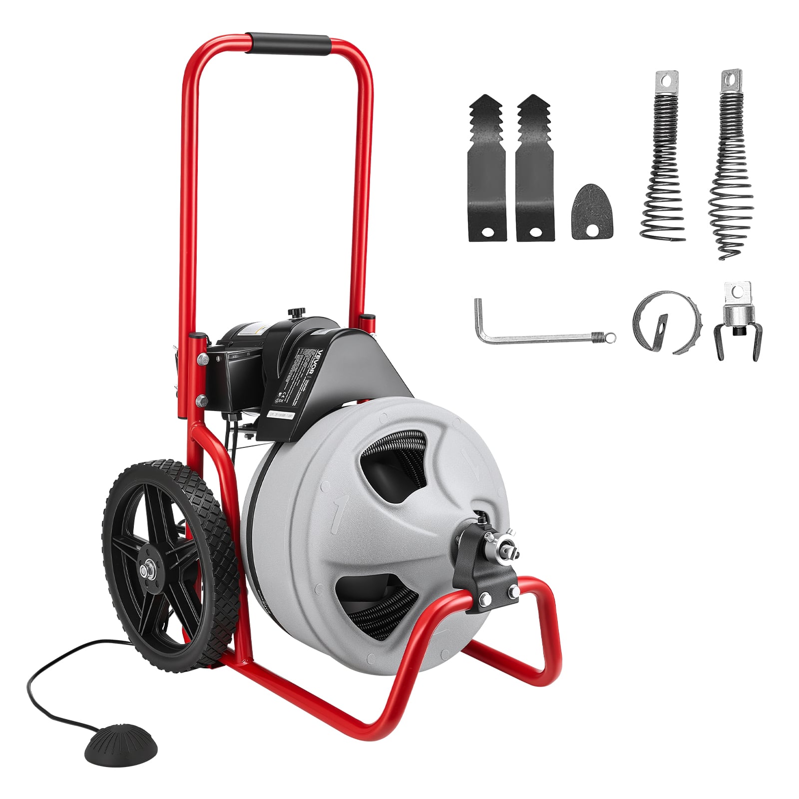 VEVOR - Drain Cleaner Machine 75 FT x 3/8 Inch, Sewer Snake Auger Manual Feed on Wheels, Portable Drain Cleaning Machine