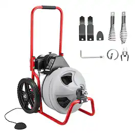 VEVOR - Drain Cleaner Machine 75 FT x 3/8 Inch, Sewer Snake Auger Manual Feed on Wheels, Portable Drain Cleaning Machine