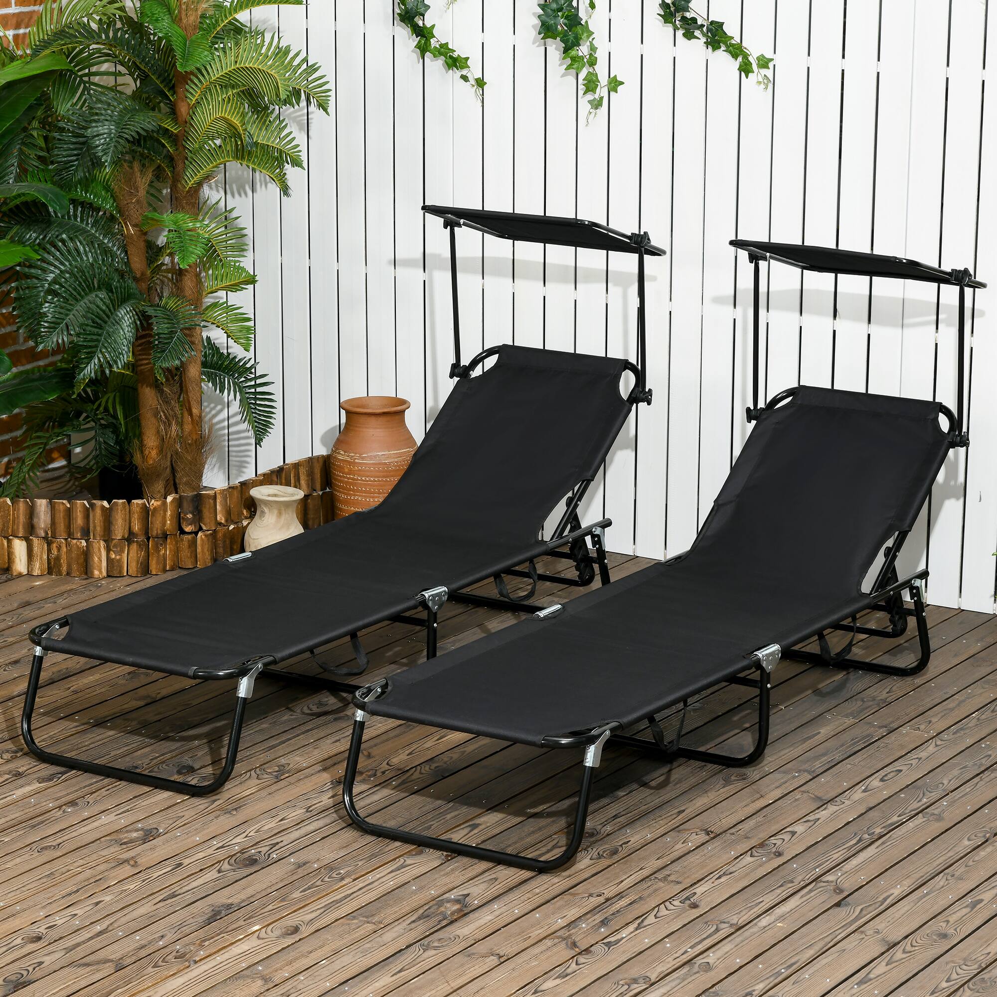 Alt View 1. Outsunny - Pool Lounge Chairs Set of 2, Outdoor Sun Tanning Chairs, Reclining Back - Black.
