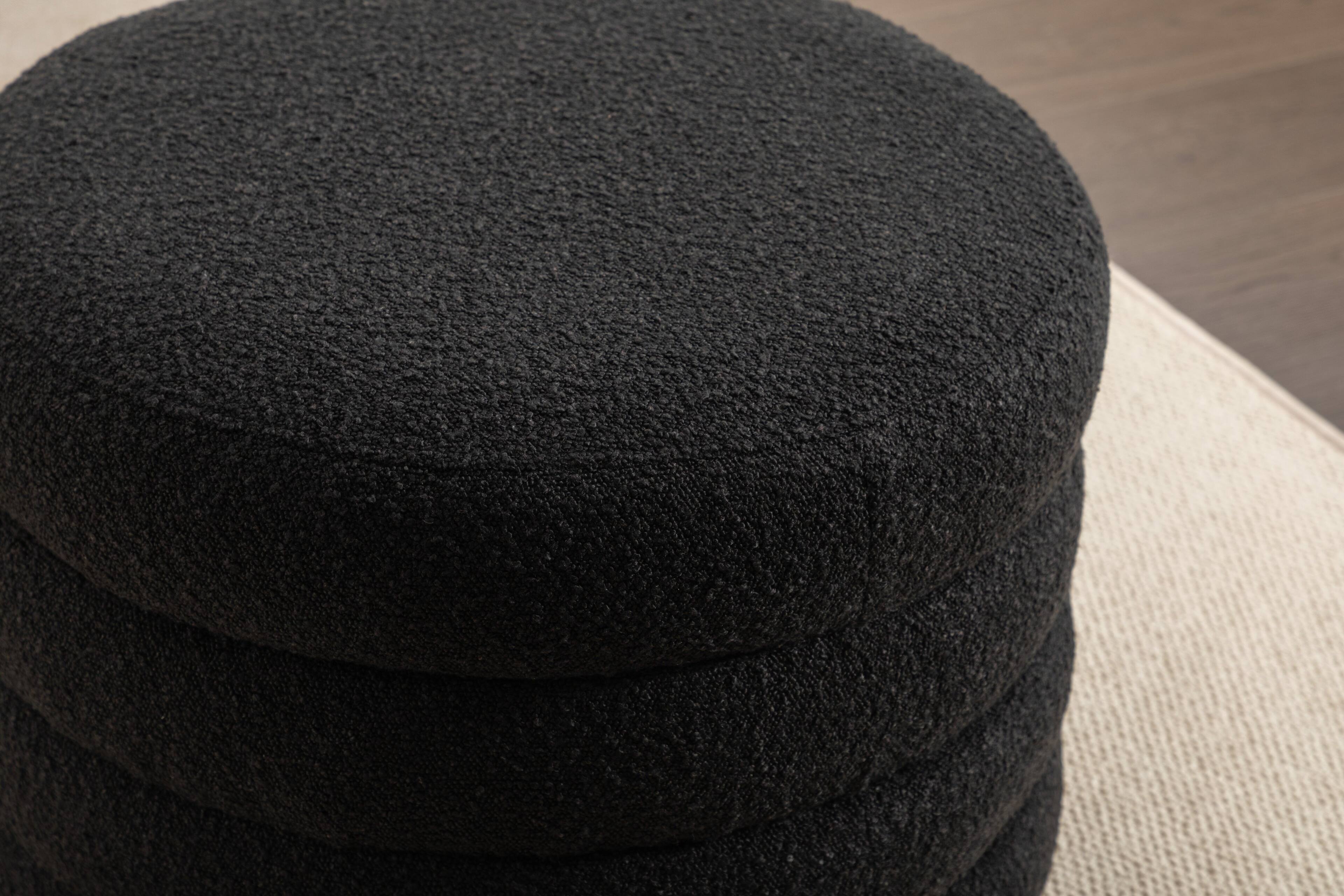 Alt View 1. GOODSILO - Soft Velvet Round Ottoman Footrest Stool with Wooden Frame for Living Room and Bedroom Comfortable Seating - Black.