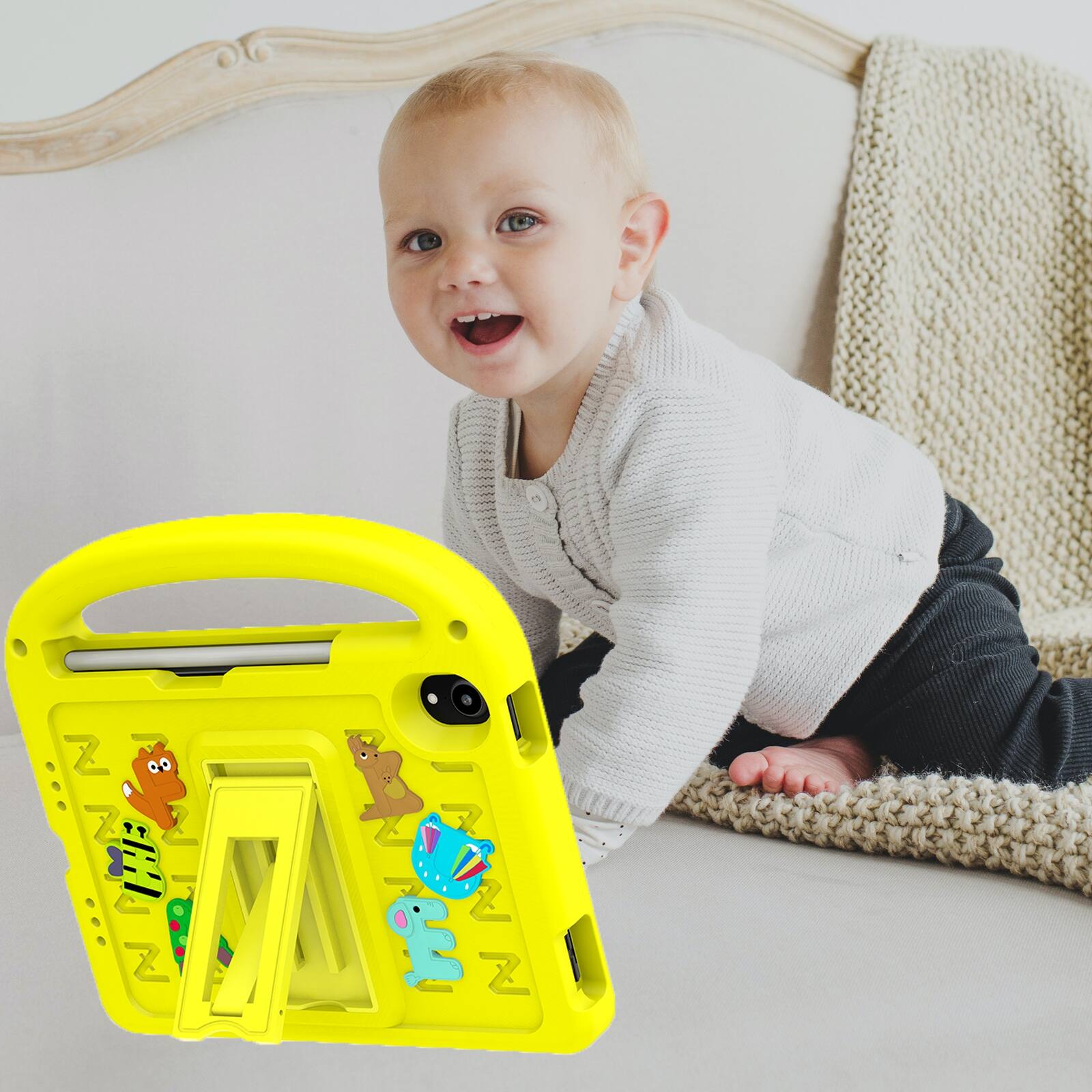 Alt View 2. Dteck - Dteck Kids Shockproof EVA Case for iPad mini 7 (A17 Pro) 2024/ iPad mini 6 2021, Handle Stand with Pencil Holder - Yellow.