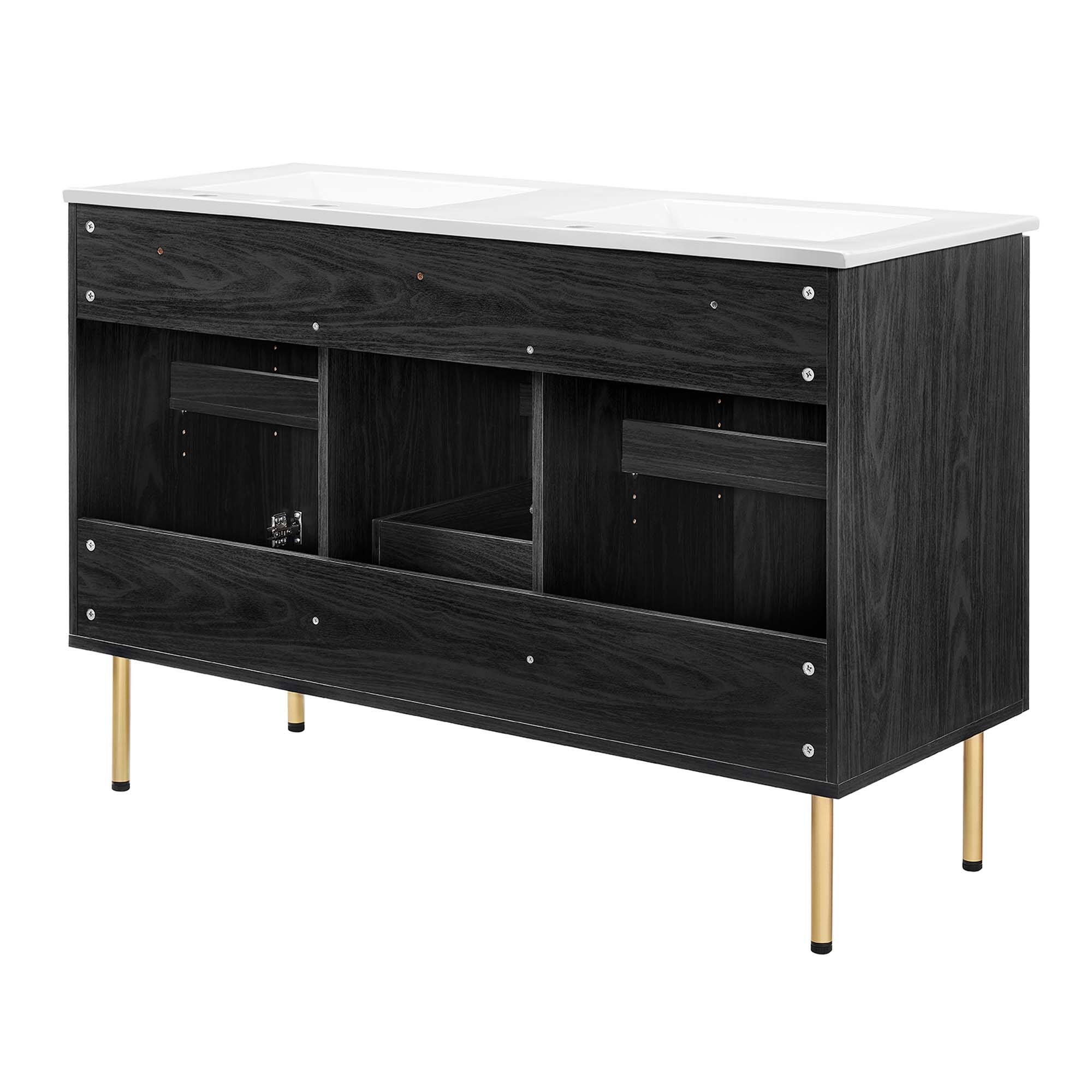 Alt View 6. Modway - Chaucer 48" Bathroom Vanity with White Basin Included by Modway - Black White.