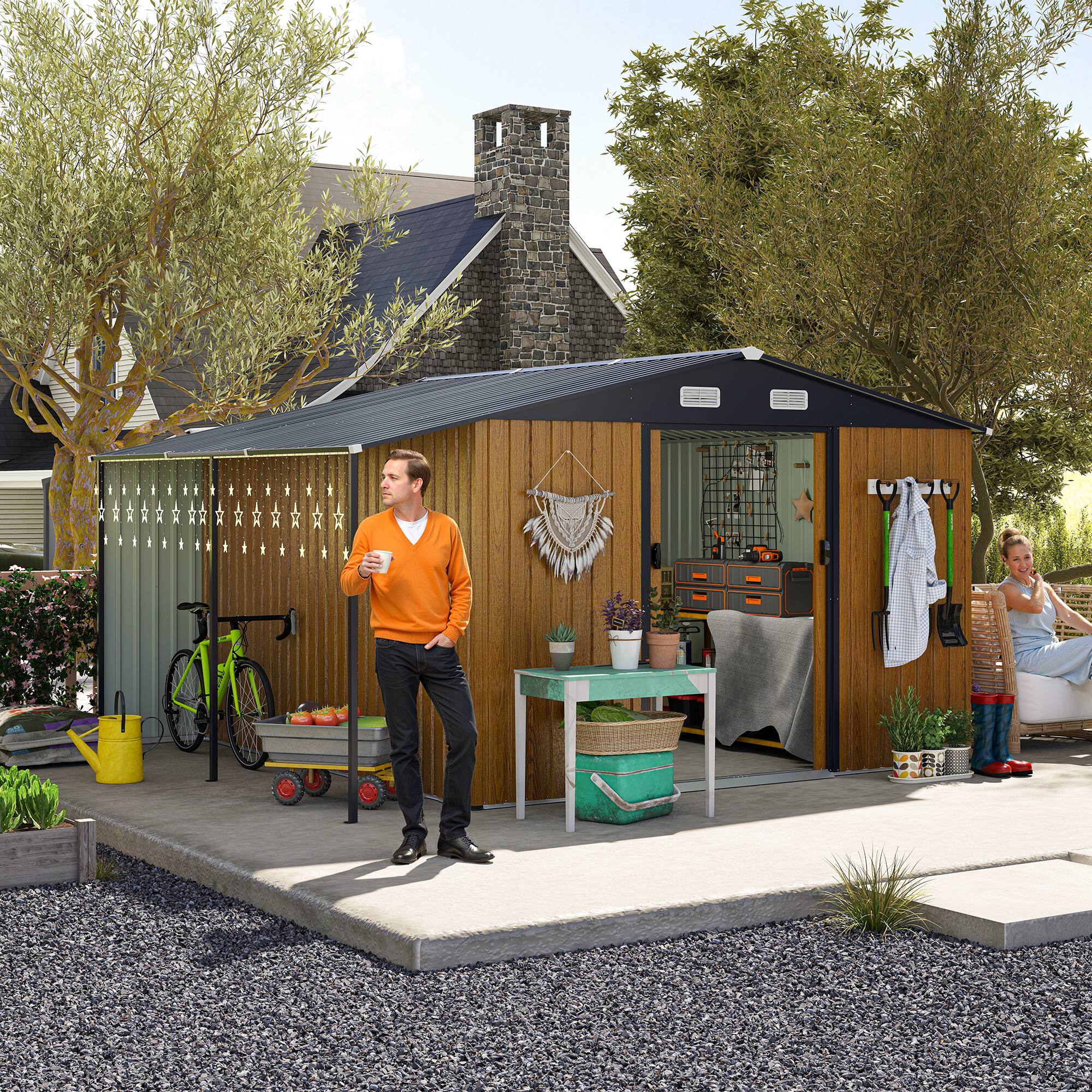 Alt View 1. Anysun - 10x12ft Metal Storage Shed with Lockable Doors, Windows & Sliding Door with Ramp, Dual-Zone Design for Backyard or Patio - Yellow.