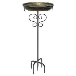 Dazzed Corner - Metal Birdbath Birdfeeder with Heavy Duty 5 Prong Stake - Vintage Gold