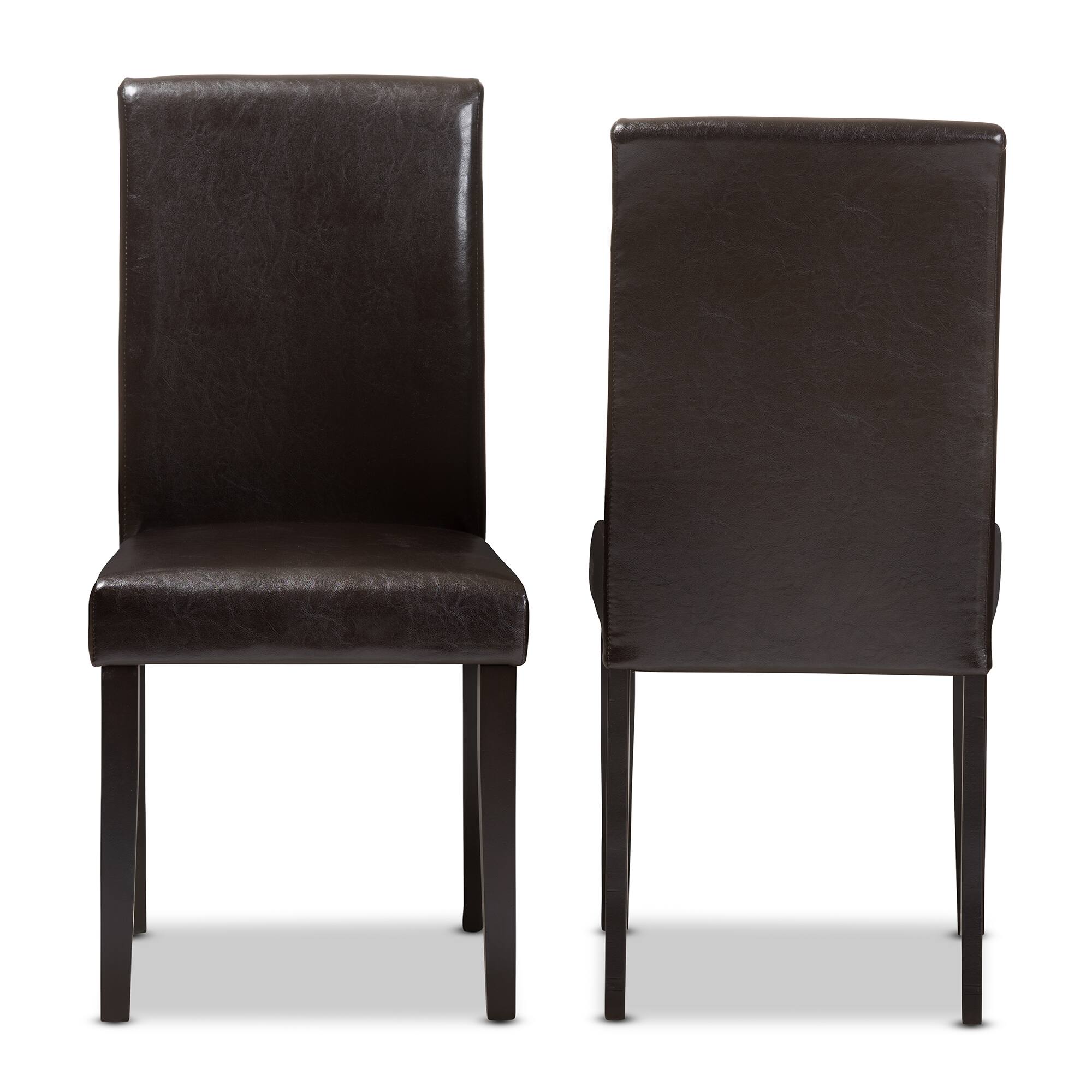 Angle. Baxton Studio - Set of 2 Mia Modern and Contemporary Faux Leather Upholstered Dining Chairs - Dark Brown.