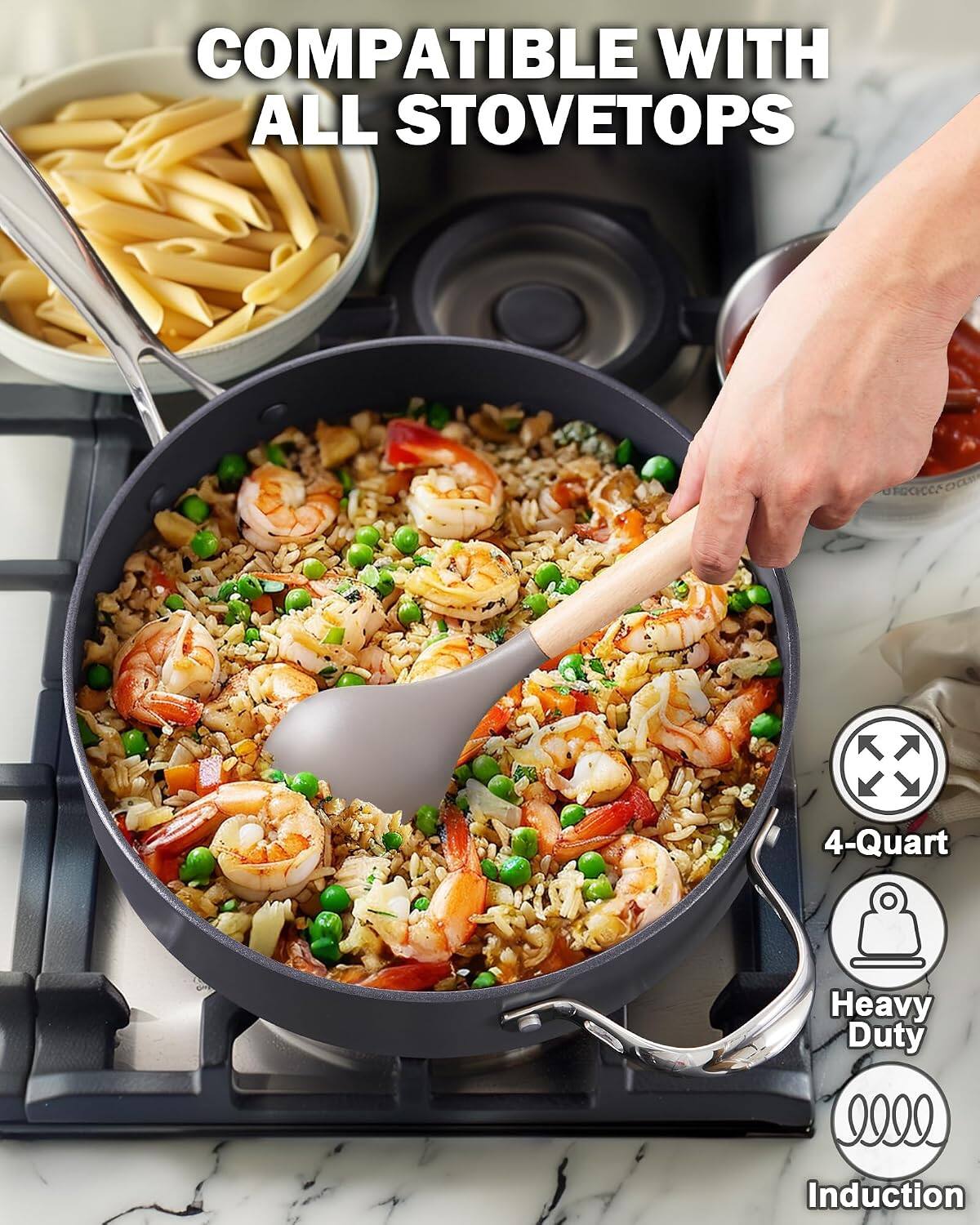 COMPATIBLE WITH ALL STOVETOPS

4-Quart
Heavy Duty
Induction