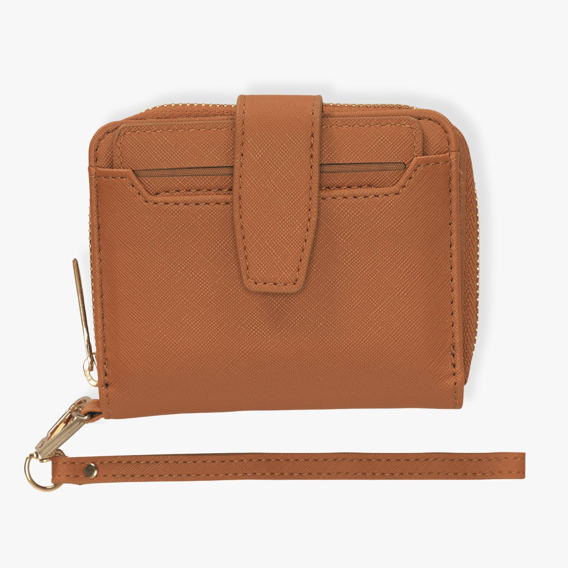 Front. Hynes Eagle - Luxe Compact RFID Wallet - Caramel Brown.