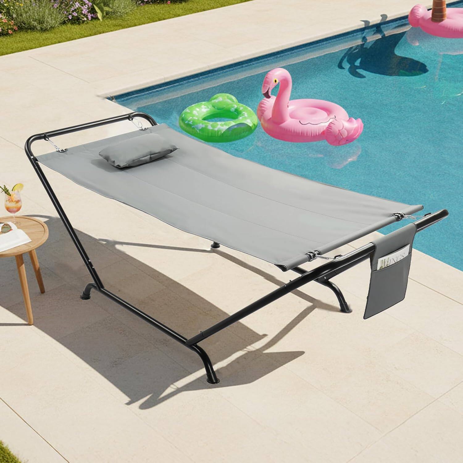 Alt View 7. Winado - 7.7FT Freestanding Hammock Set 600LBS Heavy Duty Hammock, Cofy Hammock with Stand, Hammock Bed for Outdoor Yard Patio - Grey.