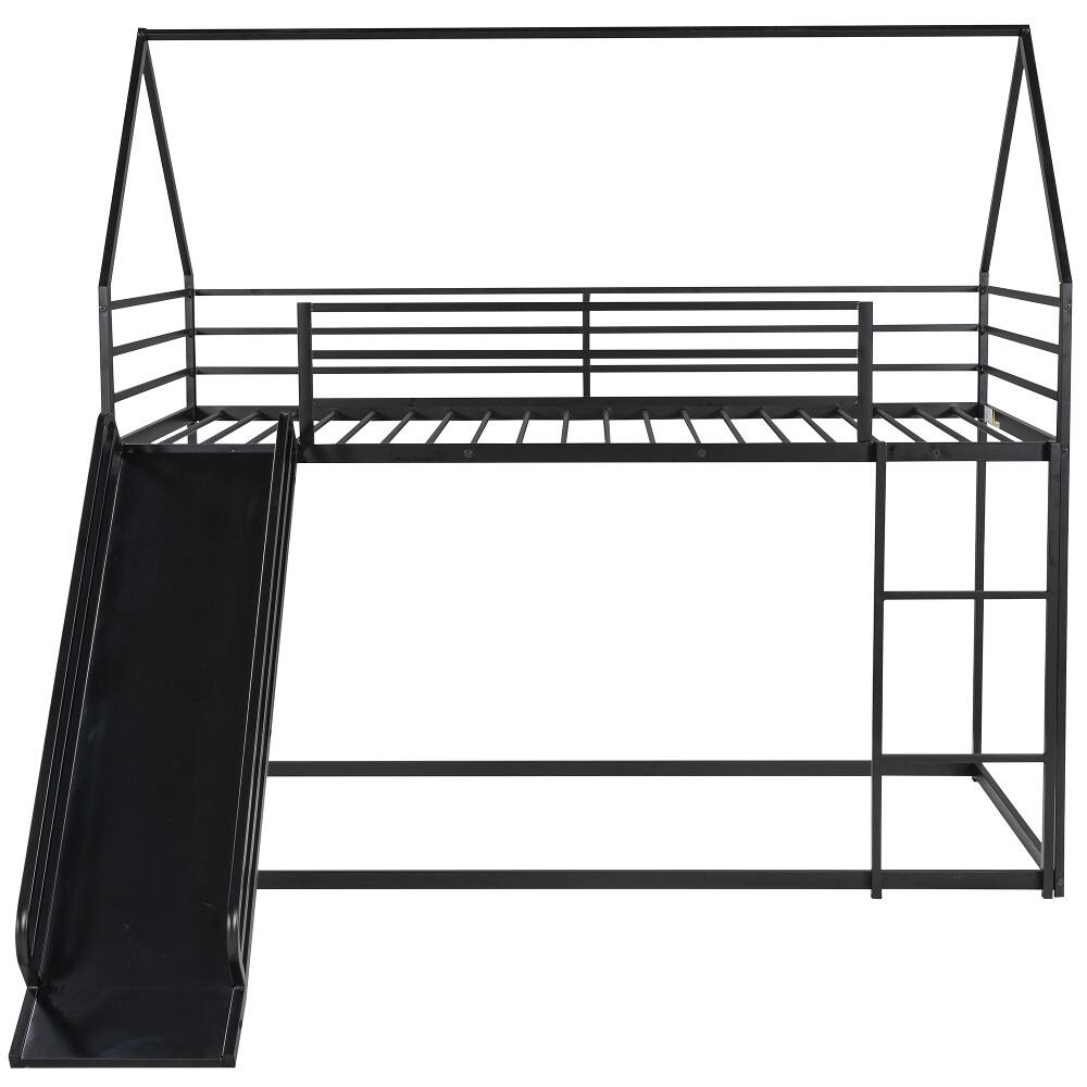 Alt View 7. Loheer - Loheer Twin Over Twin Bunk Bed House Bed with Slide Black Metal - Black.