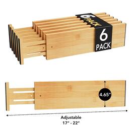 Tooloton - Expandable Dresser Drawer Dividers 6-Pack, Adjustable Organizers 17-22 Inches, 4.65" High for Clothing Storage - Natural