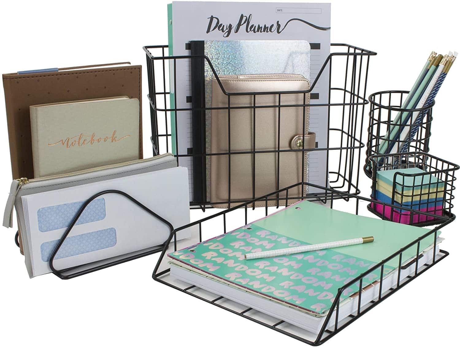 Sorbus - 5-Piece Desk organizer Set for Home and Office, Work Paper Tray, Pencil Holder - Black