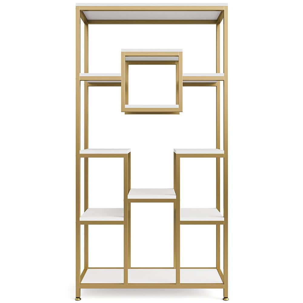 Kadyn - Bookshelf, Storage Shelf, Bookcase,71" Tall Bookshelf, Modern 11-Tier Bookcase Display Shelf - White& Golden