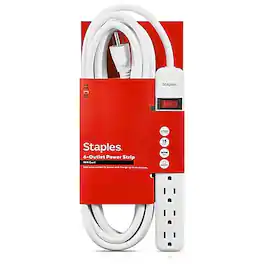 Staples TECH - 6-Outlet Power Strip, 15' Cord, (17649) - White