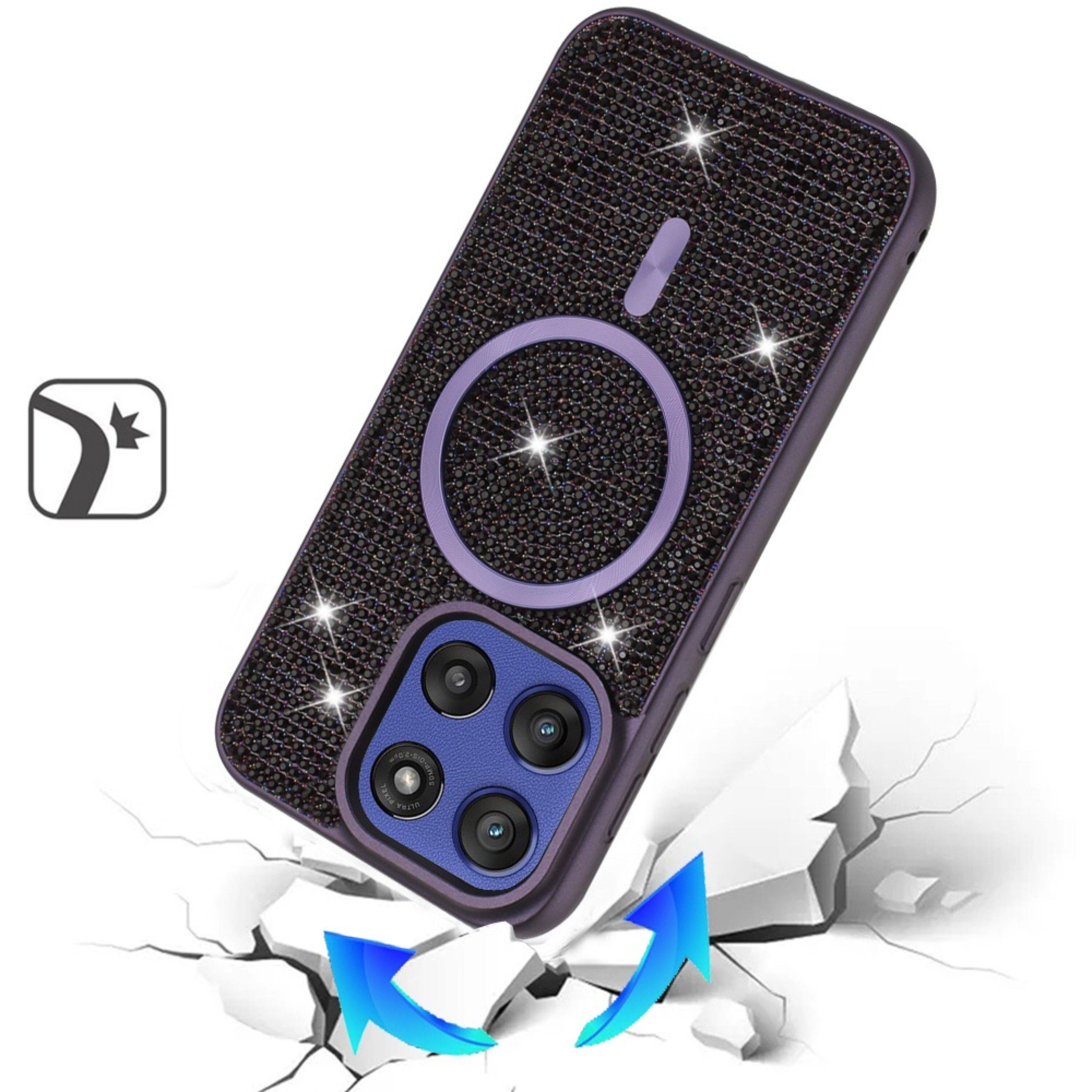 Left. Kitcheniva - Magnetic Full Bling Dazzle Case Plus Tempered Glass For Moto G Stylus 2026/2025 Purple - Purple.