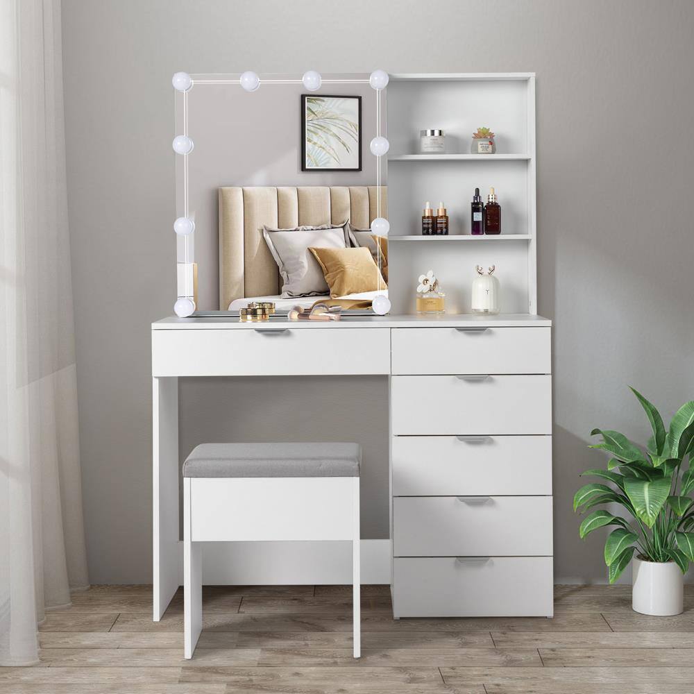 Alt View 1. Winado - Vanity Table Set 10 LED Mirror Makeup Cabinet with 6 Drawer Storage, Open Shelves Dresser Desk - White.