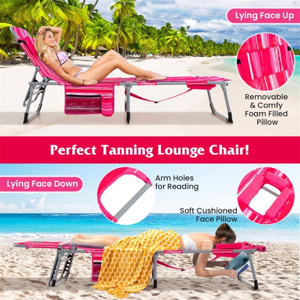 Perfect Tanning Lounge Chair!

Lying Face Up
- Removable & Comfy Foam Filled Pillow

Lying Face Down
- Arm Holes for Reading
- Soft Cushioned Face Pillow