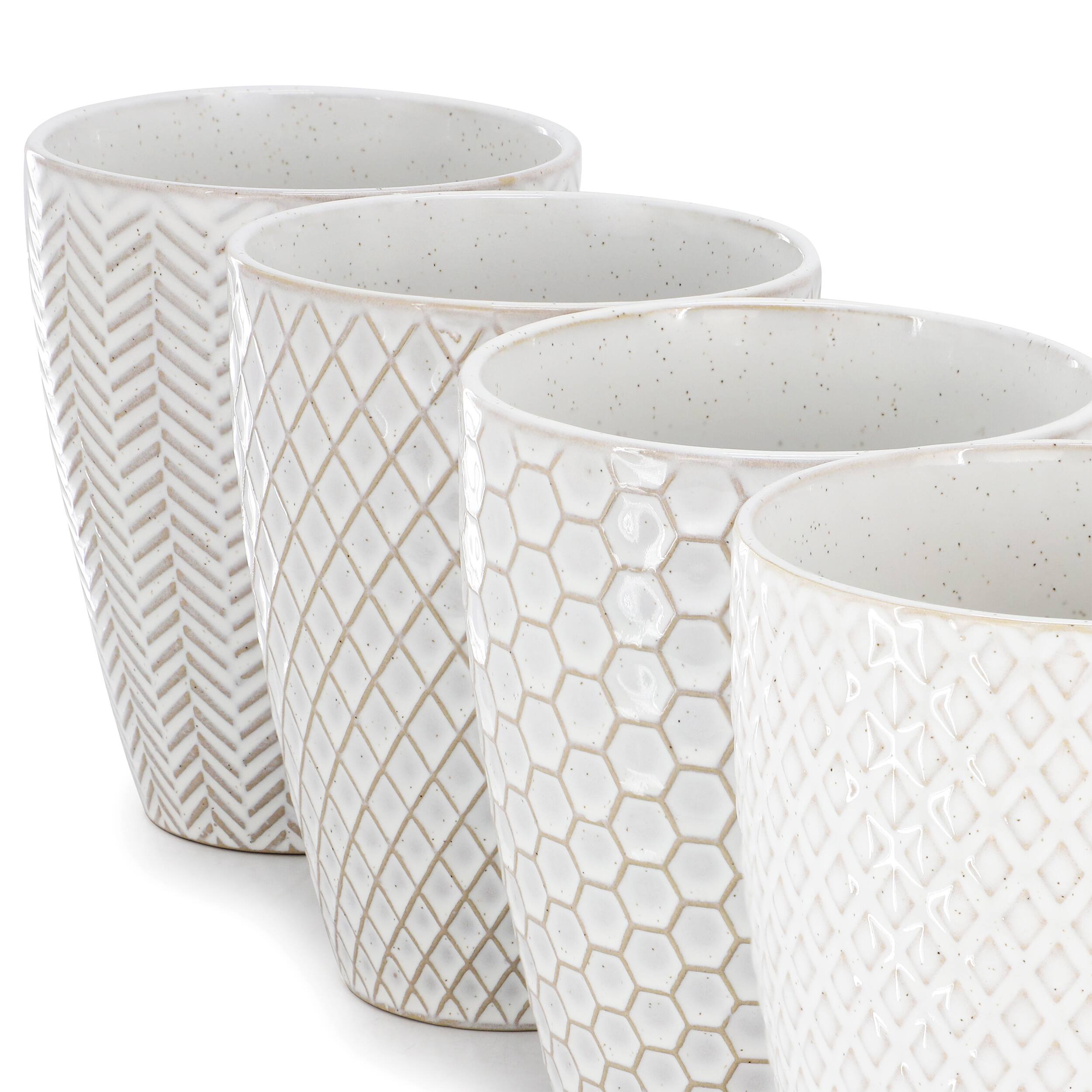 Alt View 3. Gibson - Gibson Elite Earlhart 4 Piece 16 Ounce Stoneware Assorted Pattern Mug Set in White - White.