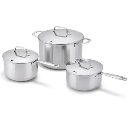 Front. Alva - Alva Maestro 3-Piece Stainless Steel Saucepan & Stock Pot Set - Silver.
