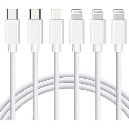 Front. MOSZAR LLC - 3-Pack 6Ft MFi Certified USB-C to Lightning Cable for iPhone & iPad – White - White.