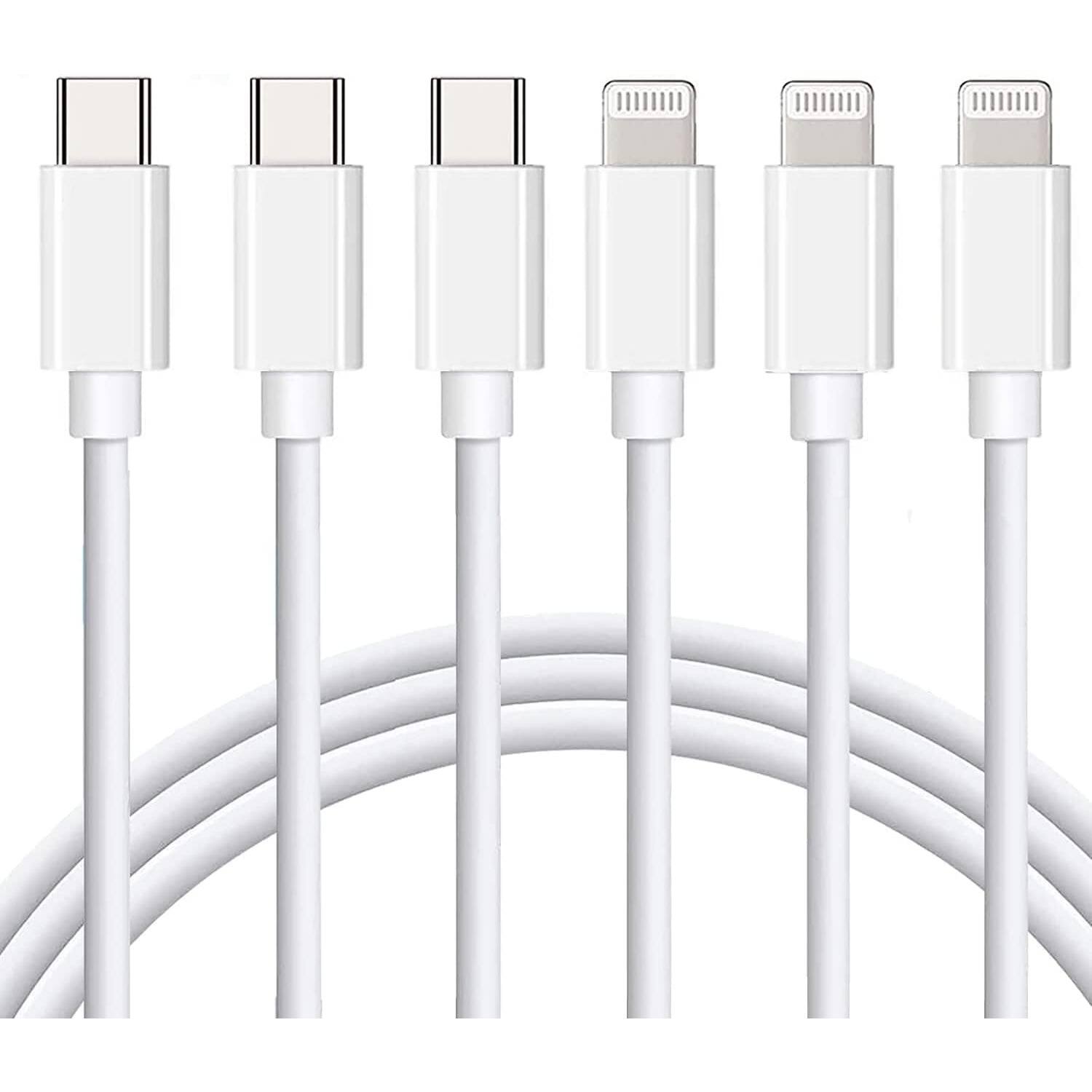 MOSZAR LLC - 3-Pack 6Ft MFi Certified USB-C to Lightning Cable for iPhone & iPad – White - White