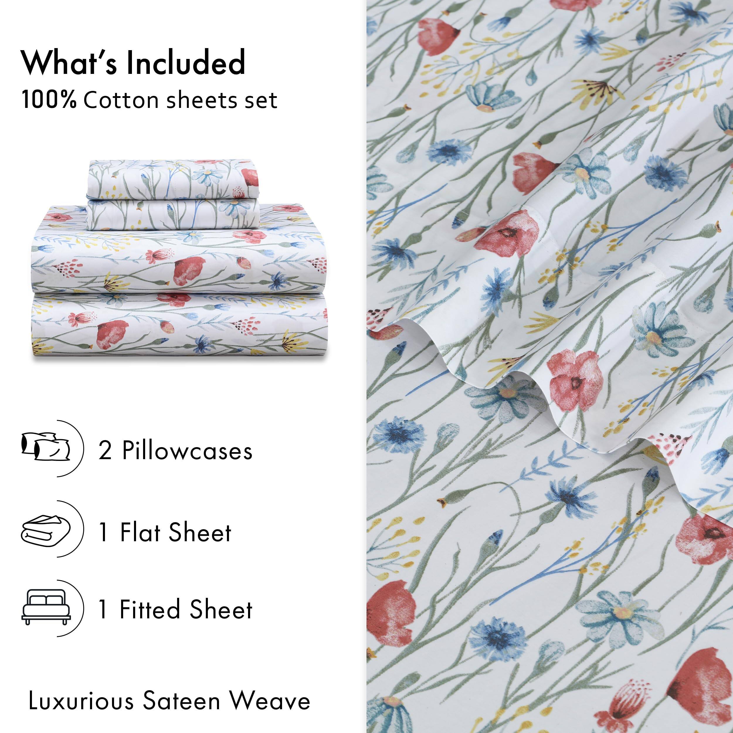 What's Included  
100% Cotton sheets set  

- 2 Pillowcases  
- 1 Flat Sheet  
- 1 Fitted Sheet  

Luxurious Sateen Weave