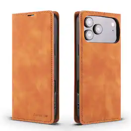 Dteck - Magnetic Wallet Case For iPhone 17 Pro Max, Shockproof Card Pocket Viewing Kickstand Protective Folio PU Leather Cover - Brown