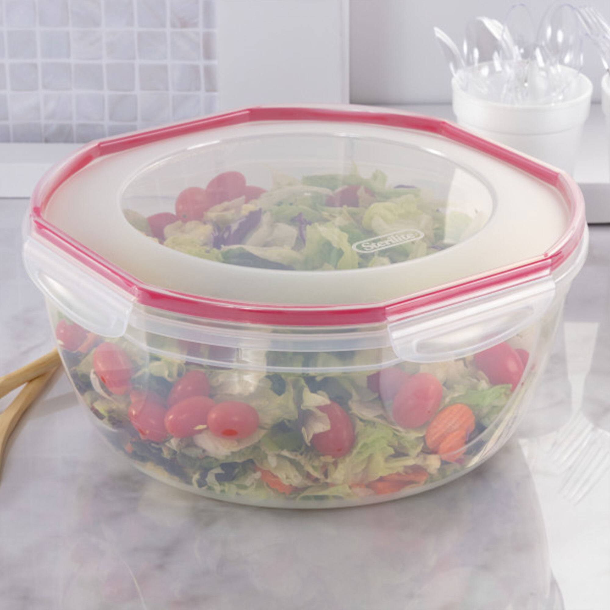 Alt View 4. Sterilite - Sterilite Ultra Seal 8.10 Quart Plastic Food Storage Bowl Container, 2 Pack - Clear/Red.