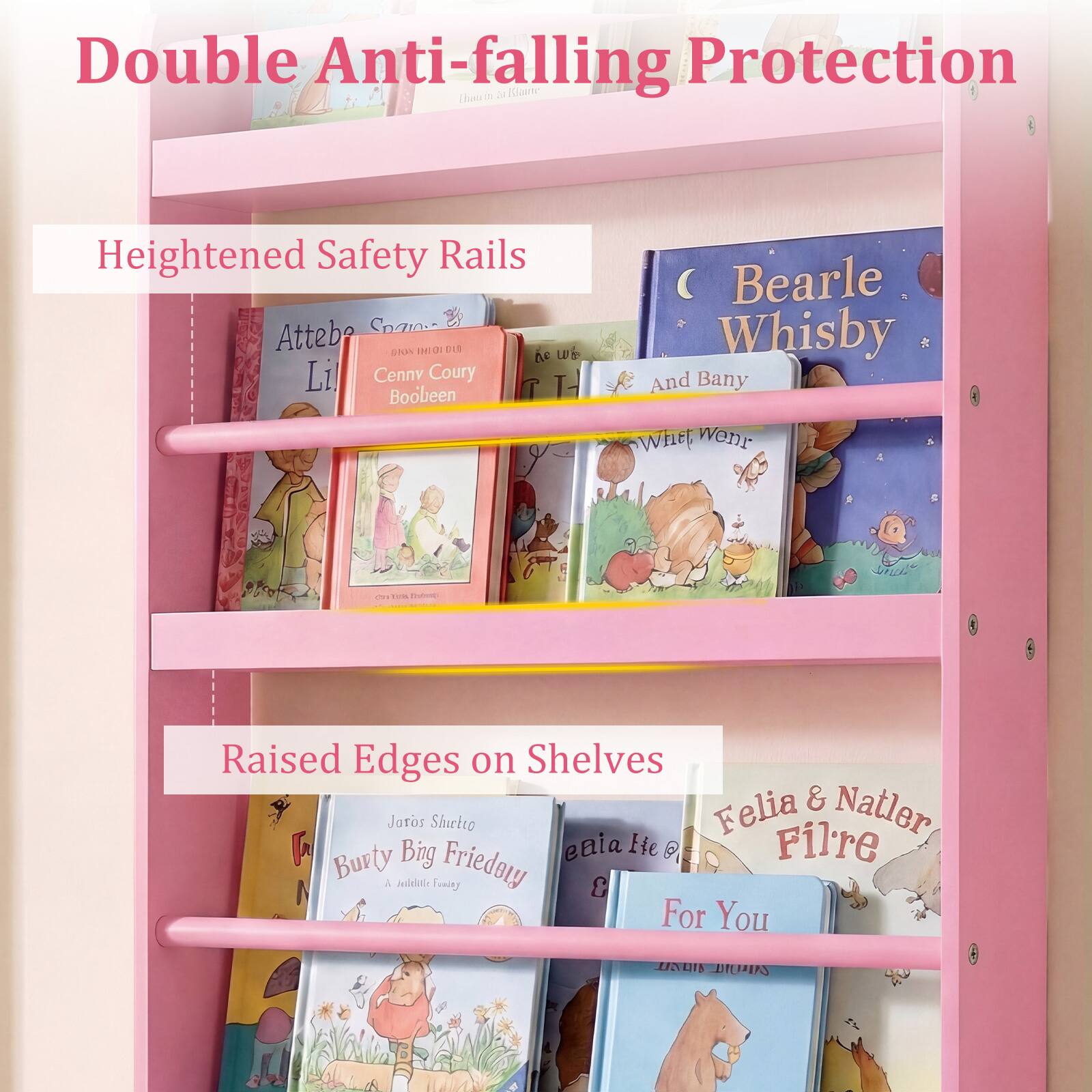 Double Anti-falling Protection

Heightened Safety Rails

Raised Edges on Shelves