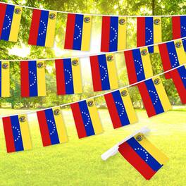 G128 - Venezuela Mini Flag Bunting Banner — 33 ft, 38 Flags (8.2 x 5.5 in), 150D Polyester - Assorted Colors
