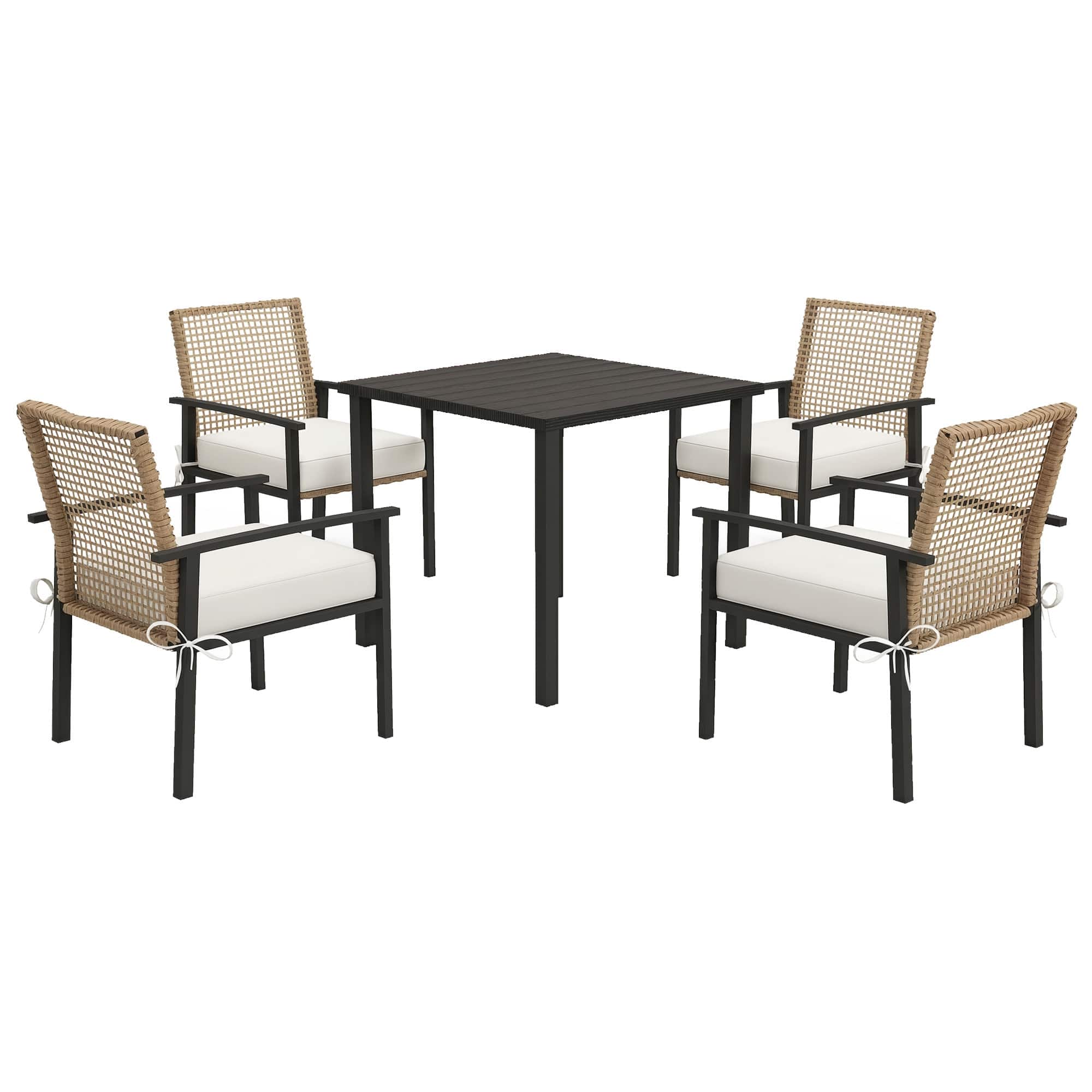 Outsunny - 5 Pieces Outdoor Dining Set for 4, Wicker Rattan Patio Furniture Set, Patio Table and Chairs Set with Cushions - Beige