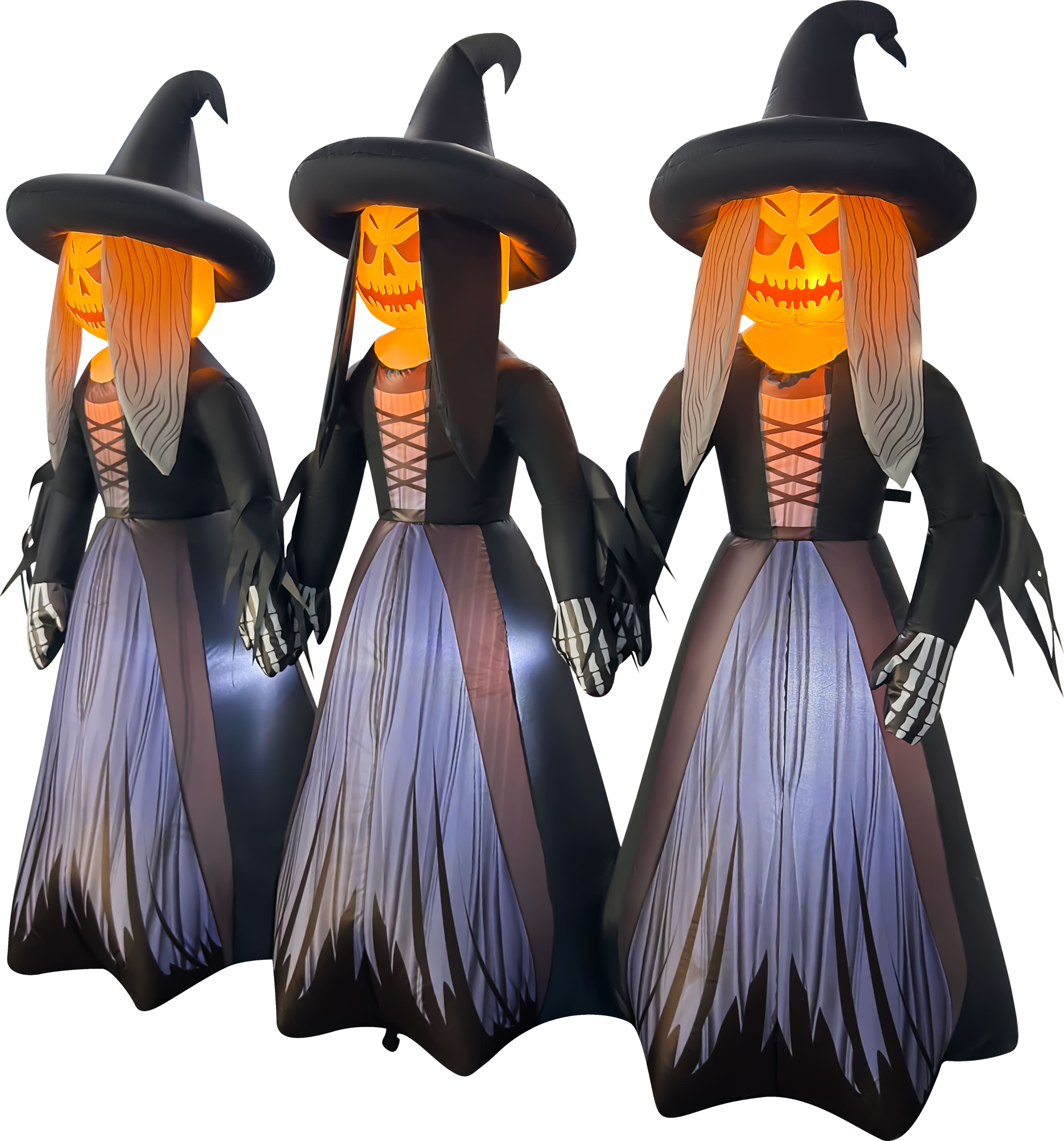 GOOSH Inflatables - GOOSH 7FT Inflatable Trio of Pumpkin Witches – Light-Up Halloween Yard Decoration - Black