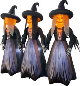 GOOSH Inflatables - GOOSH 7FT Inflatable Trio of Pumpkin Witches – Light-Up Halloween Yard Decoration - Black