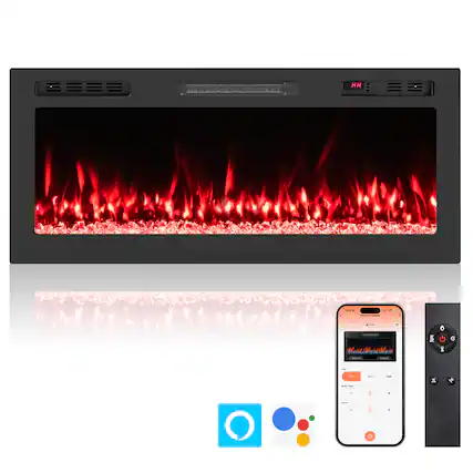 Front. Costway - Costway 42" Smart WiFi Electric Fireplace Work with Alexa & Google Assistant & Recessed - Black.