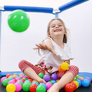 Left. LOVMOR - Lovmor 4.6 FT Trampoline with Ball Pit Recreational Trampoline for Kids.