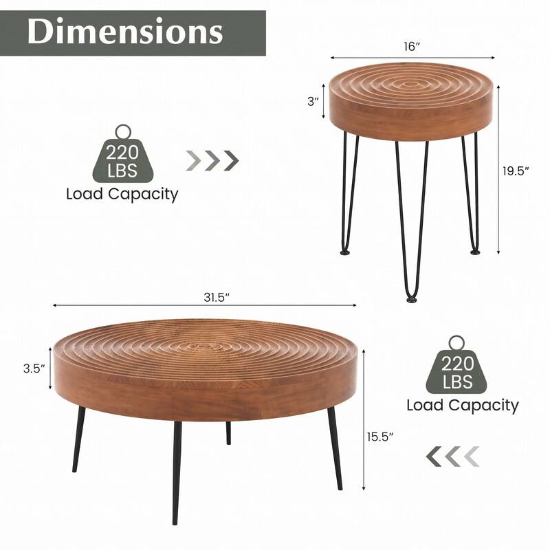 Dimensions
- 16" (diameter)
- 3" (height)
- 19.5" (height)
- 31.5" (diameter)
- 3.5" (height)
- 15.5" (height)

Load Capacity: 220 LBS