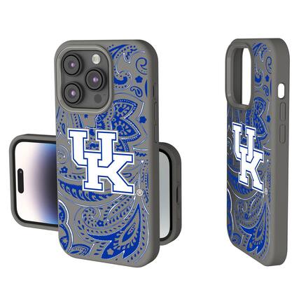 Front. Keyscaper - Kentucky Wildcats Paisley iPhone Soft Touch Case - 15 Plus - Gray.