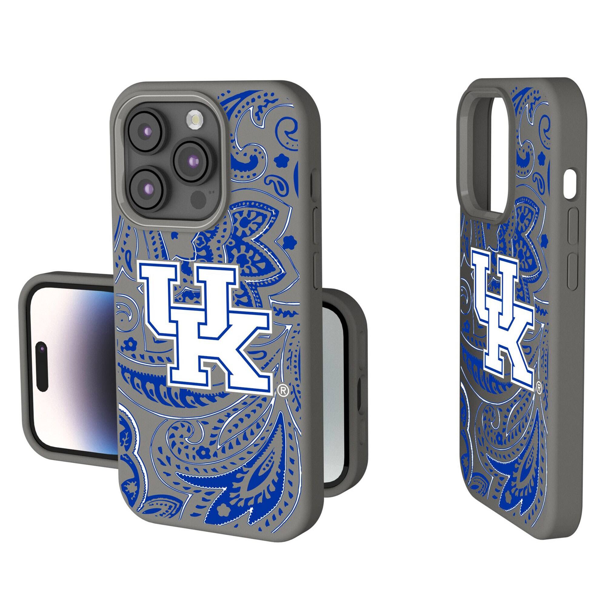 Front. Keyscaper - Kentucky Wildcats Paisley iPhone Soft Touch Case - 15 Plus - Gray.