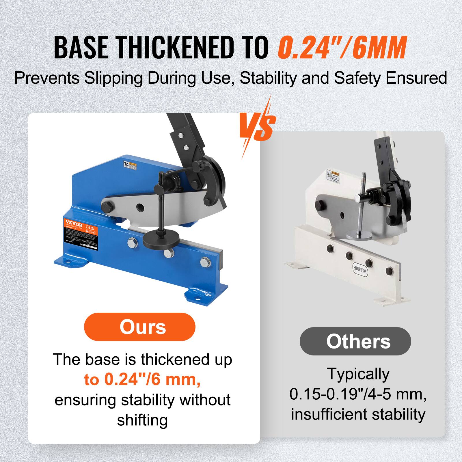 BASE THICKENED TO 0.24"/6MM  
Prevents Slipping During Use, Stability and Safety Ensured  

Ours  
The base is thickened up to 0.24"/6 mm, ensuring stability without shifting  

Others  
Typically 0.15-0.19"/4-5 mm, insufficient stability