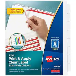 Avery - Index Maker Extra-Wide Paper Dividers with Print & Apply Label Sheets, 8 Tabs, 5 Sets/Pack - White