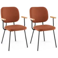 Costway Set of 2 Modern Linen Fabric Dining Chairs Padded Kitchen Accent Armchair - Black/Orange - Front_Zoom