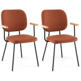 Costway - Set of 2 Modern Linen Fabric Dining Chairs Padded Kitchen Accent Armchair - Black/Orange