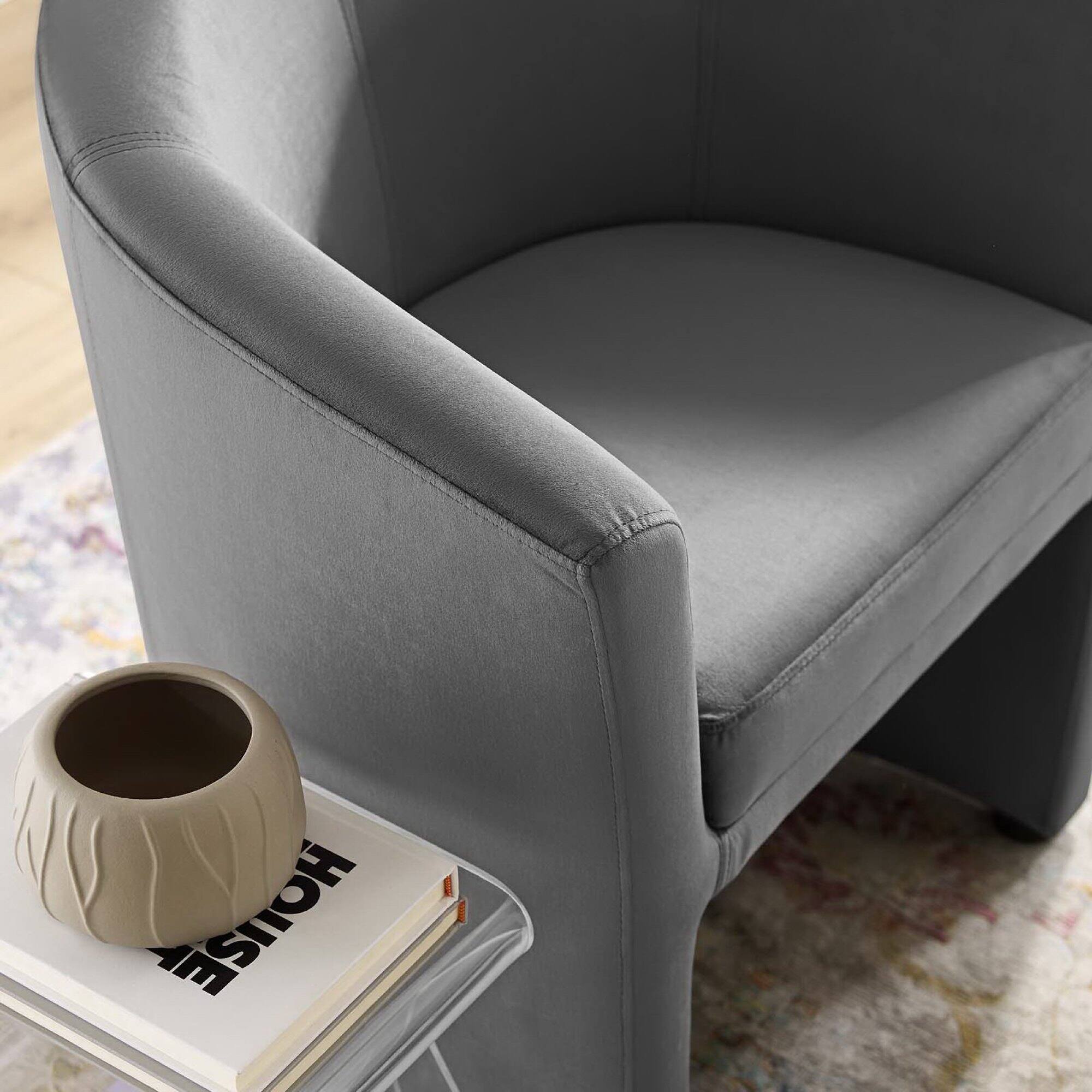 Left. Modway - Divulge Performance Velvet Arm Chair and Ottoman Set by Modway - Gray.