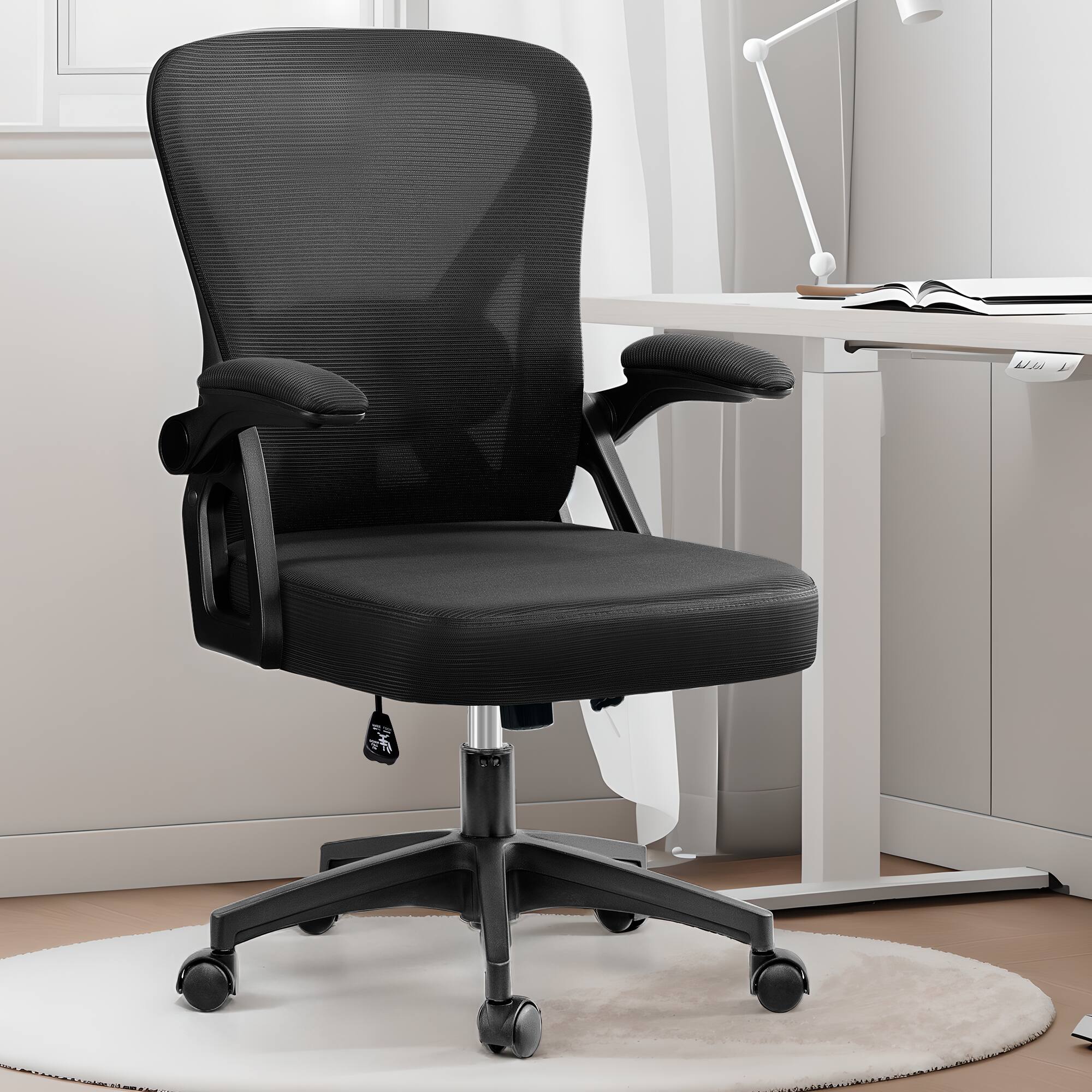 Alt View 5. KERDOM - Mid Back Ergonomic Office Chair with Adjustable Lumbar Support, Flip-up Arms, Rolling Swivel Task Chair Breathable Mesh - Black.