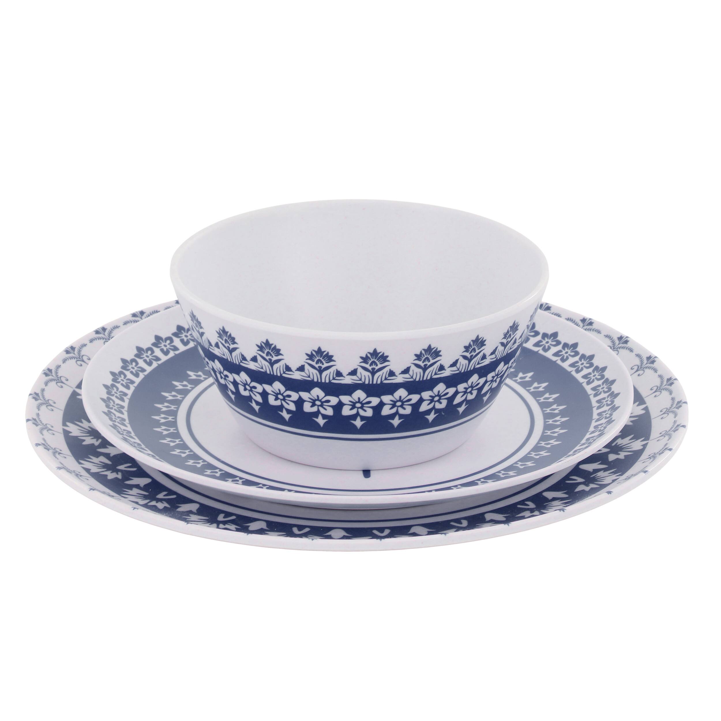 Alt View 2. Martha Stewart - Martha Stewart 12 Piece Round Bamboo Fiber Dinnerware Set in Blue - Blue.