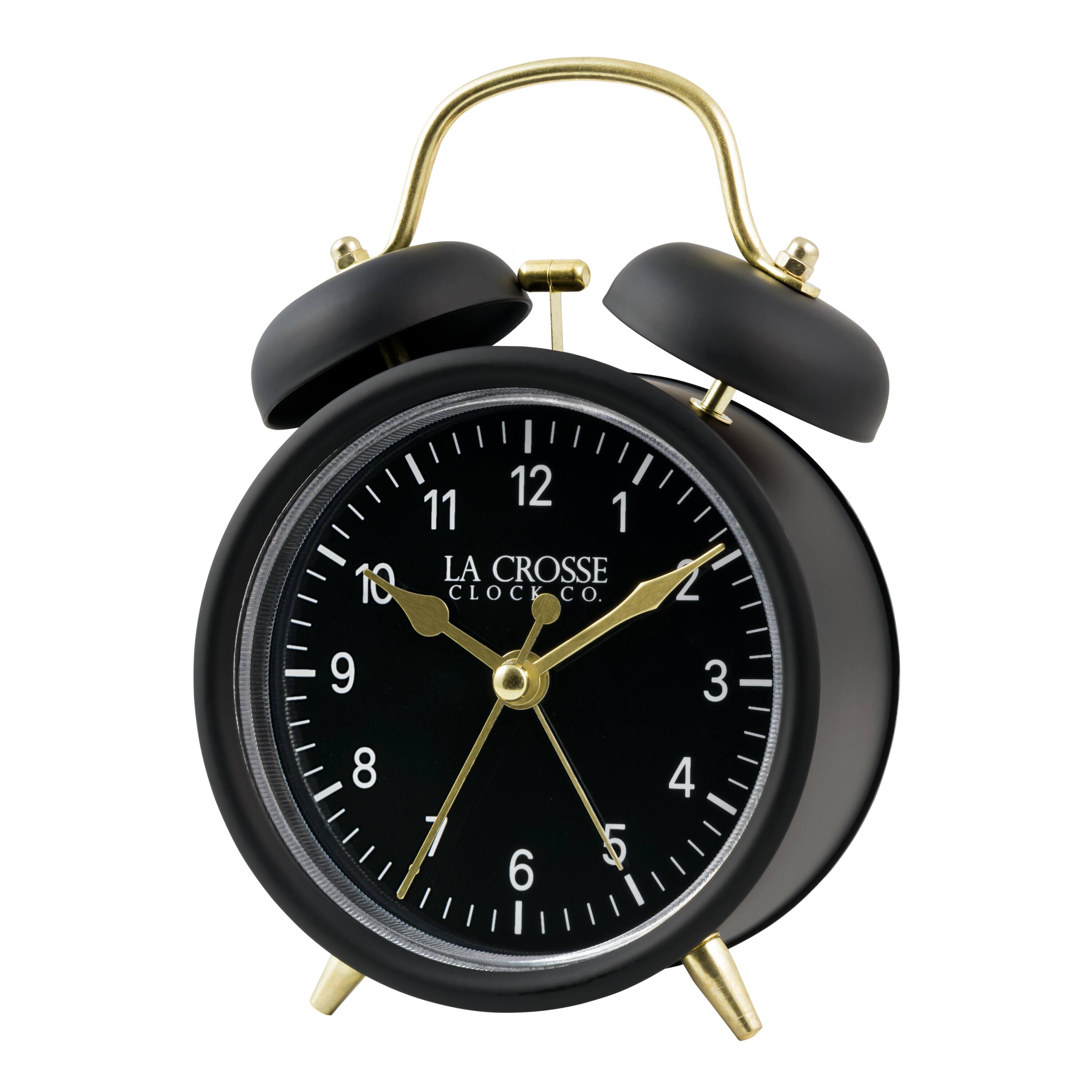 La Crosse Clock Co. Twin Bell Silent Sweeping Quartz Analog Alarm Clock ...