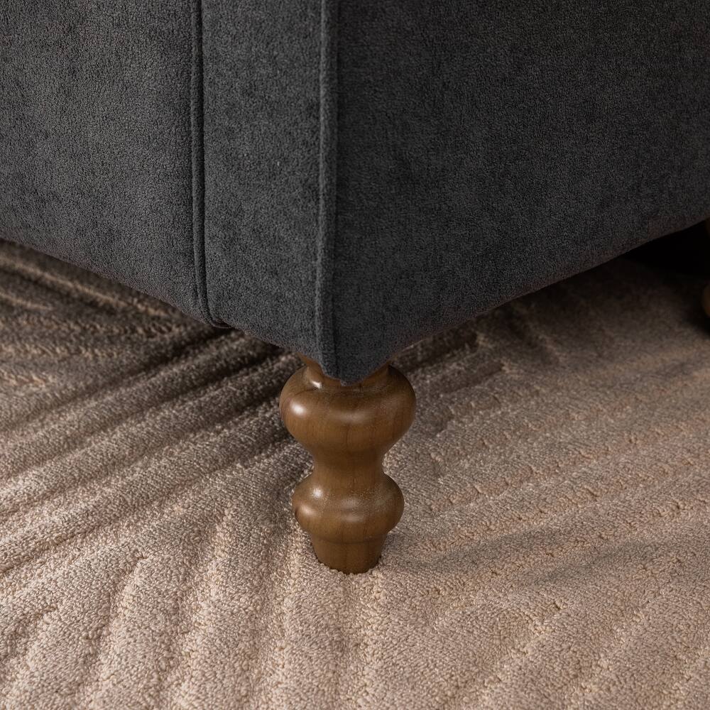 Alt View 3. Ropilly - Ropilly Modern Upholstered Storage Bench Charcoal Napped Fabric Bed End Foot Stool With Rolled Armrest - Charcoal.