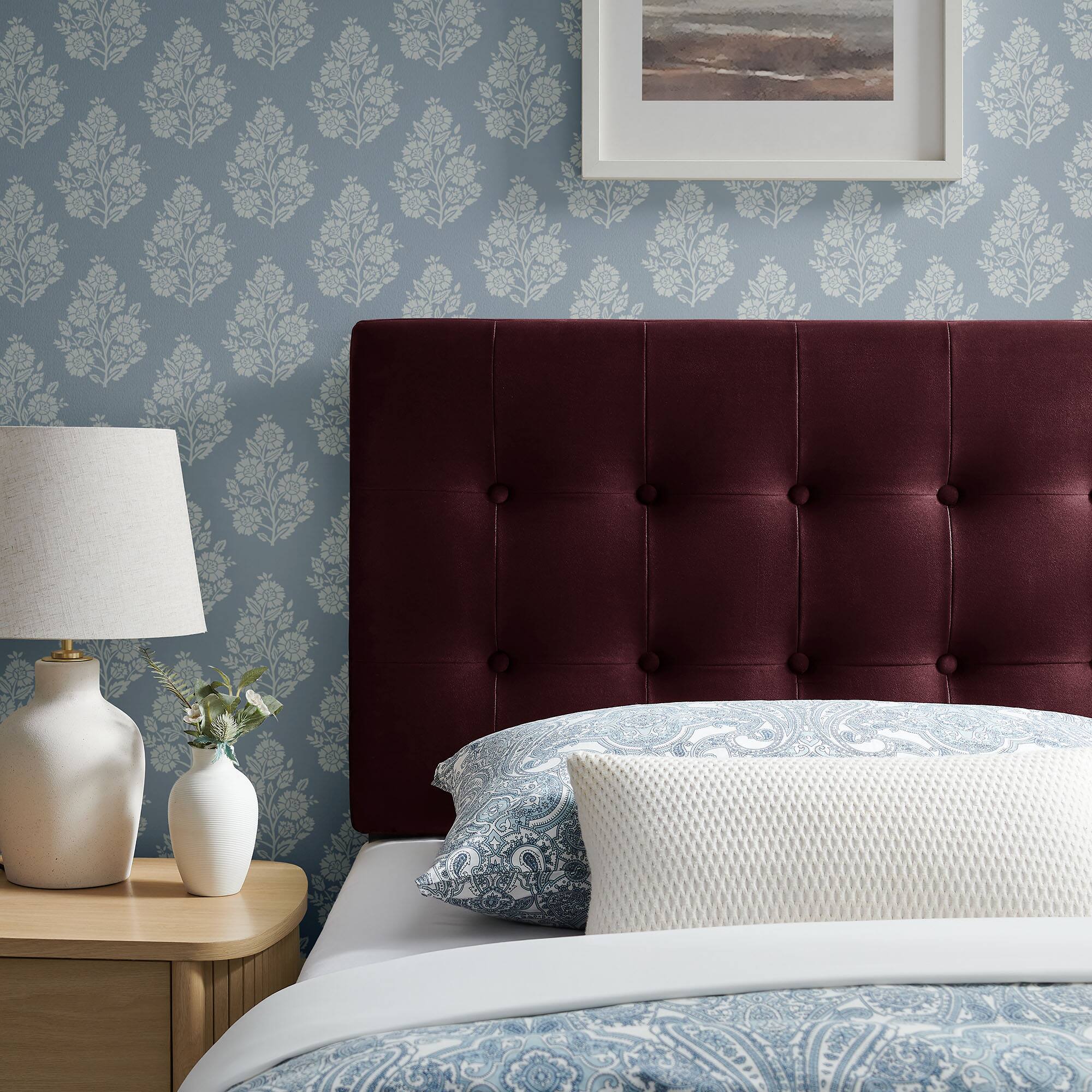 Alt View 1. Modway - Emily Stain-Resistant Performance Velvet Twin Size Headboard - Mulberry.