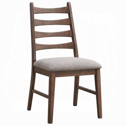 Front. Manhattan Lane - Mea Dining Side Chair Set of 2, Slatted Back, Gray Linen Seat - Gray, Walnut Brown.