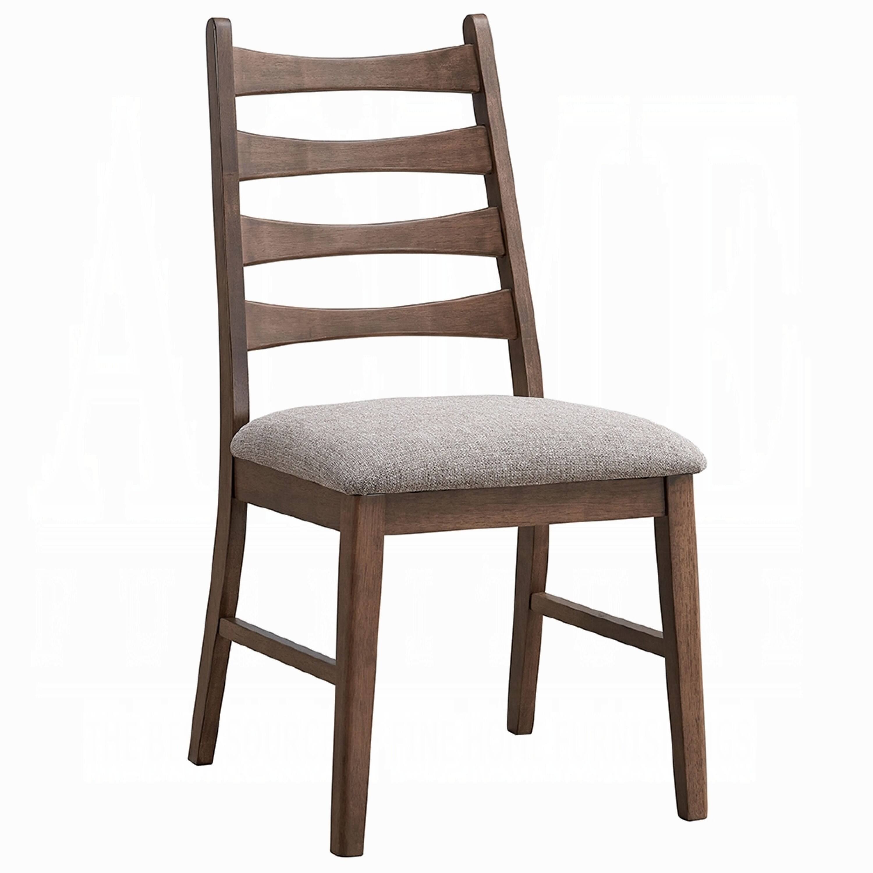 Front. Manhattan Lane - Mea Dining Side Chair Set of 2, Slatted Back, Gray Linen Seat - Gray, Walnut Brown.